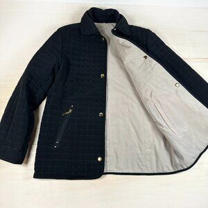 Fitz-Wright Women's Quilted Reversible Black Cream Jacket - Sz‎ M Gold Snaps
